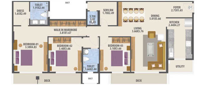 Hubtown Seasons Chembur - Floor plan 3 BHK 1350 Sq.ft