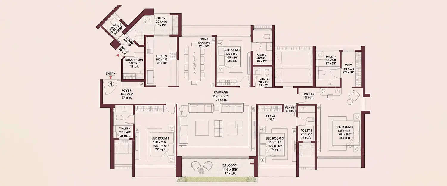 Floor plan for 4 BHK