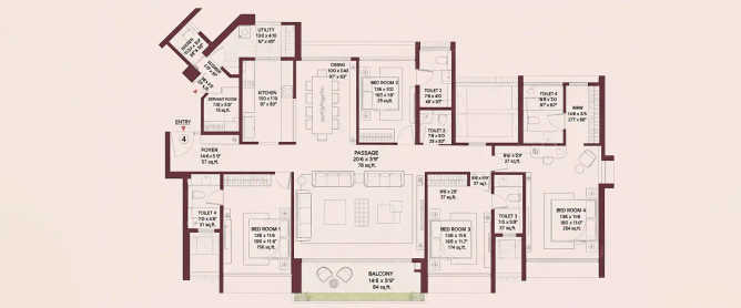 Godrej Sky Terraces Chembur - Floor plan 4 BHK 1928 Sq.ft