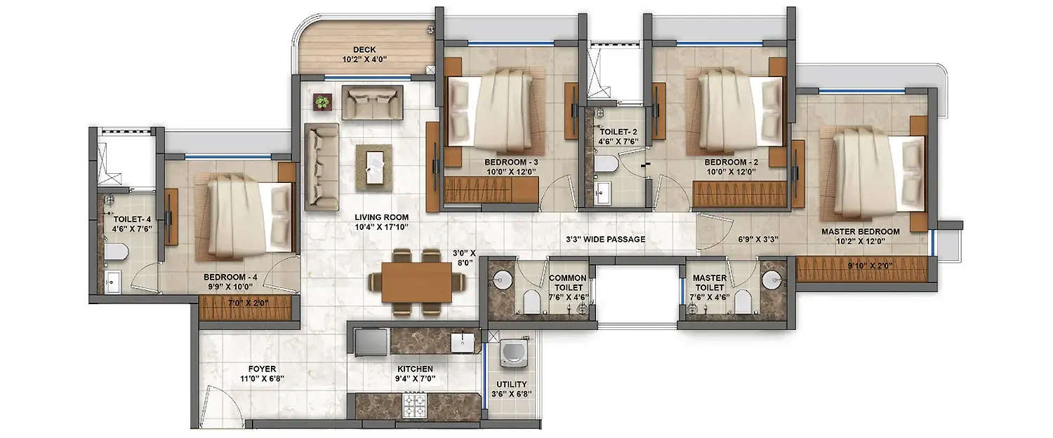 Floor plan for 4 BHK