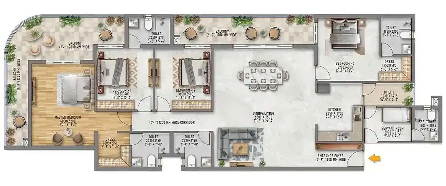 Floor plan for 4 BHK