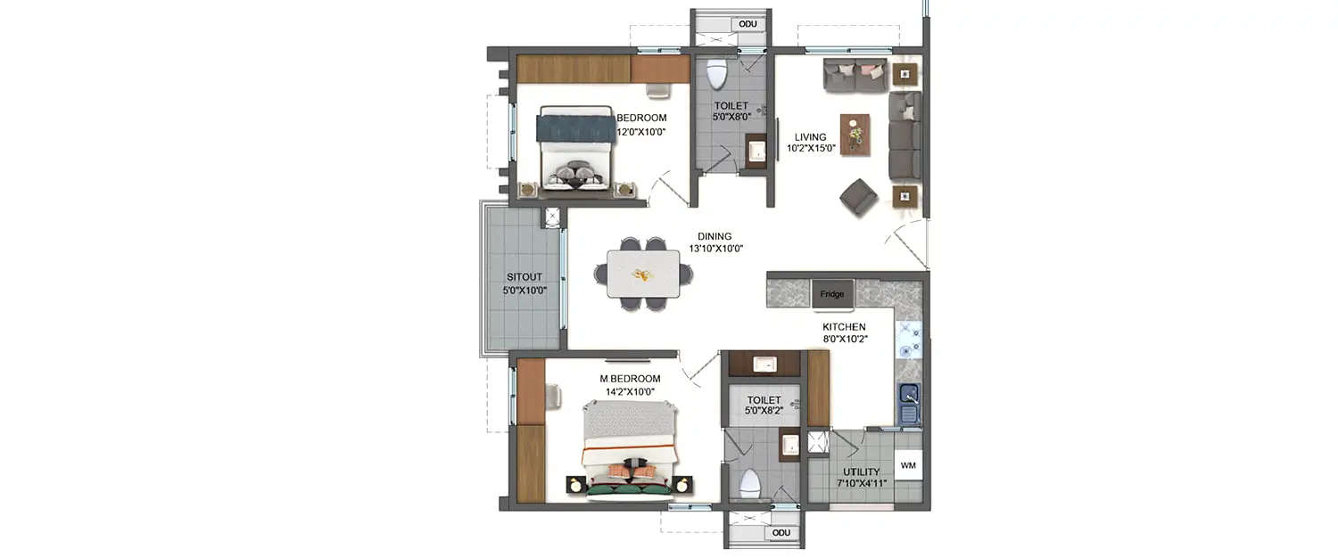 Floor plan for 2 BHK