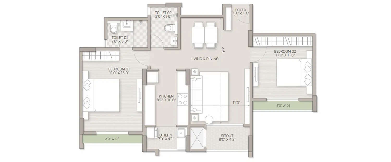 Floor plan for 2 BHK