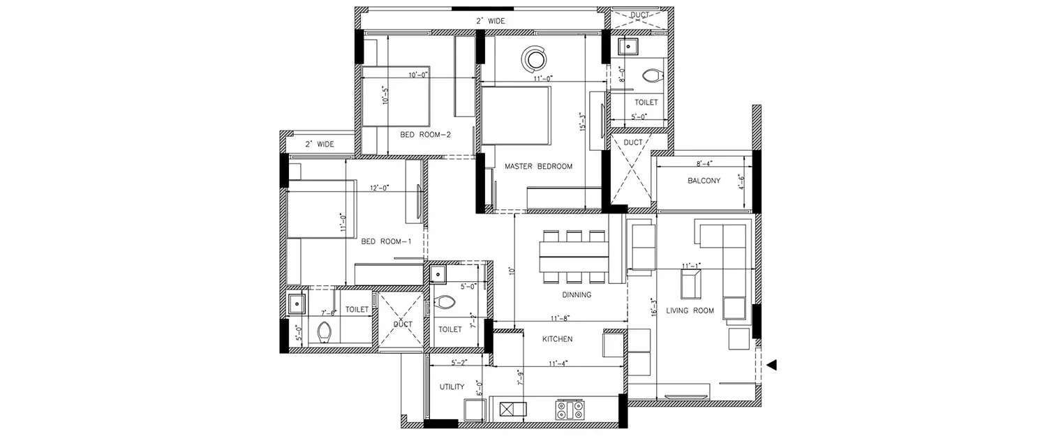 Floor plan for 3 BHK