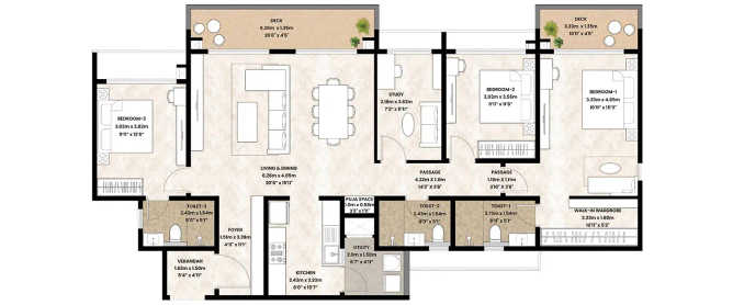 Mahindra Blossoms Whitefield - Floor plan 3.5 BHK 2100 Sq.ft