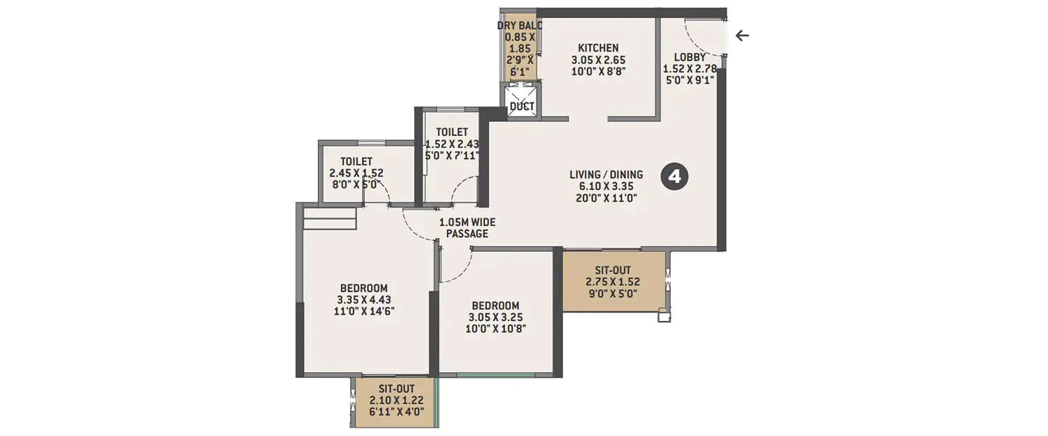 Floor plan for 2 BHK