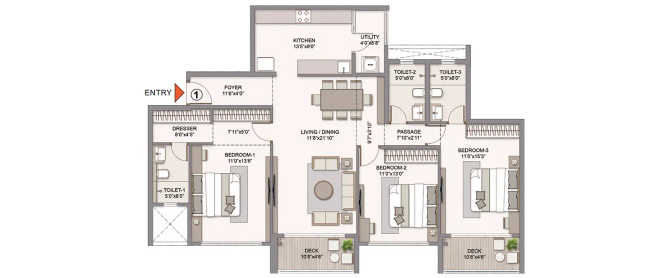 Chandak Vansham Vile Parle - Floor plan 3 BHK 1335 Sq.ft