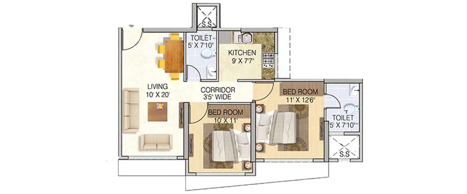 Floor plan for 2 BHK