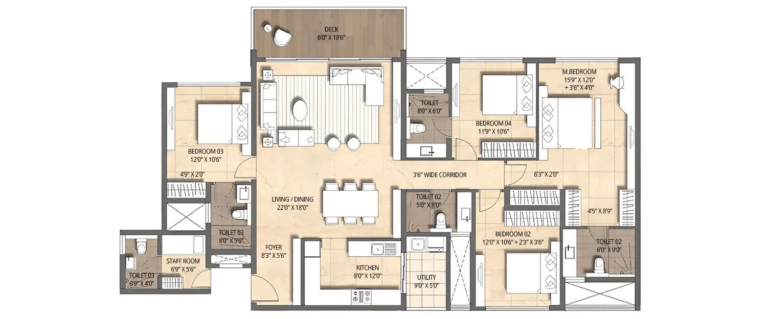 Floor plan for 4 BHK