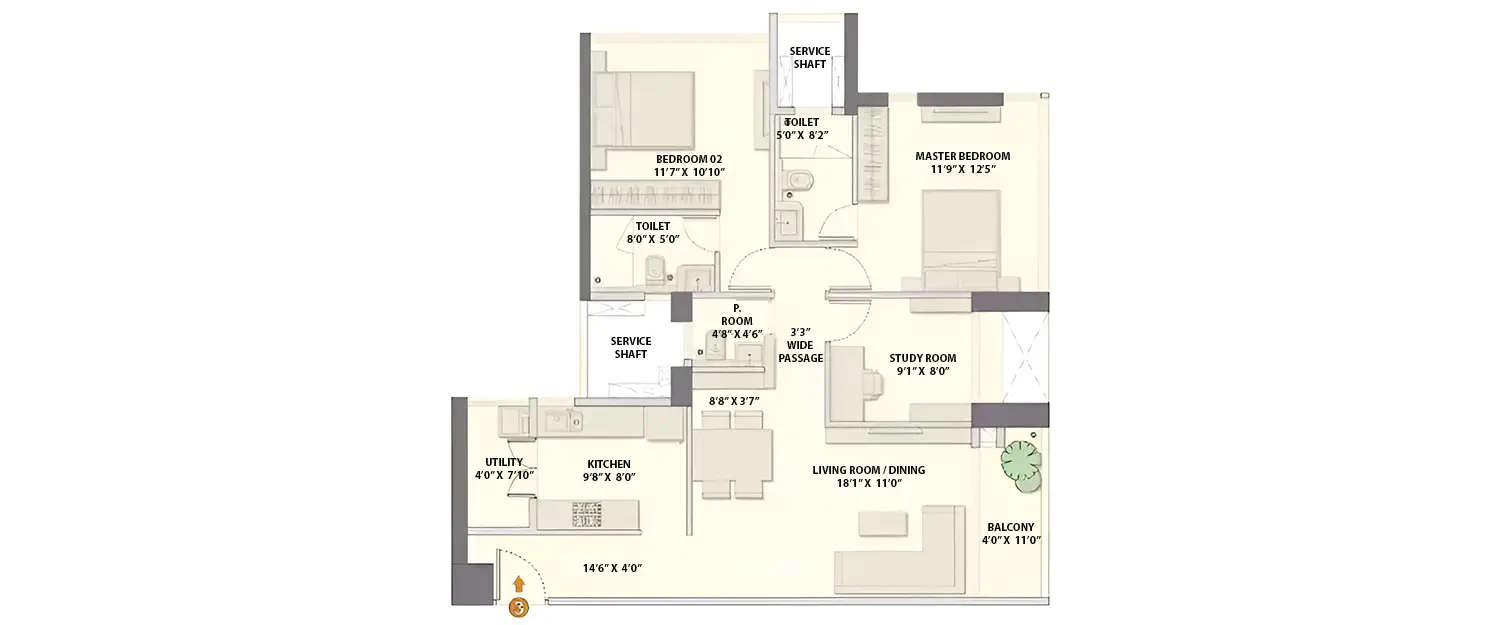 Floor plan for 2.5 BHK