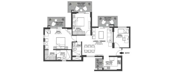 Godrej Nature Plus Sector 33 Gurgaon - Floor plan 3 BHK 1557 Sq.ft