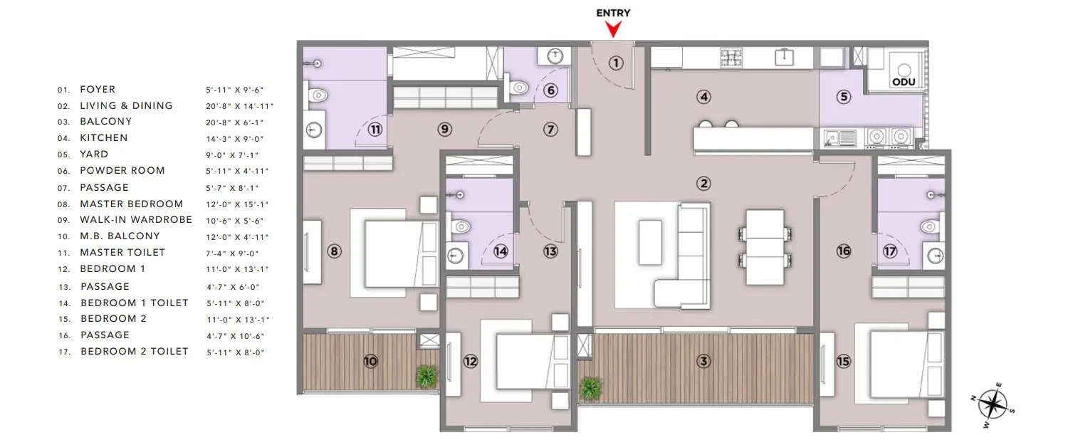 Floor plan for 3 BHK
