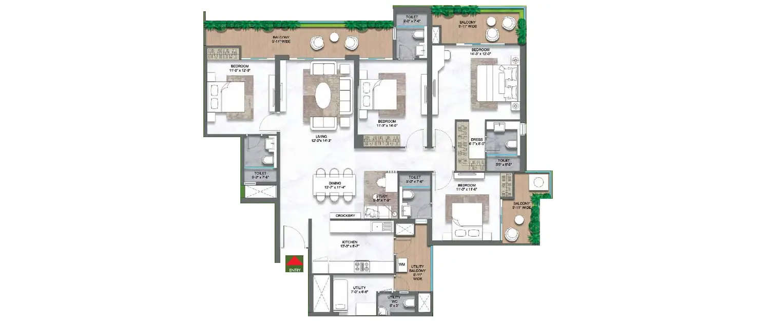 Floor plan for 4 BHK