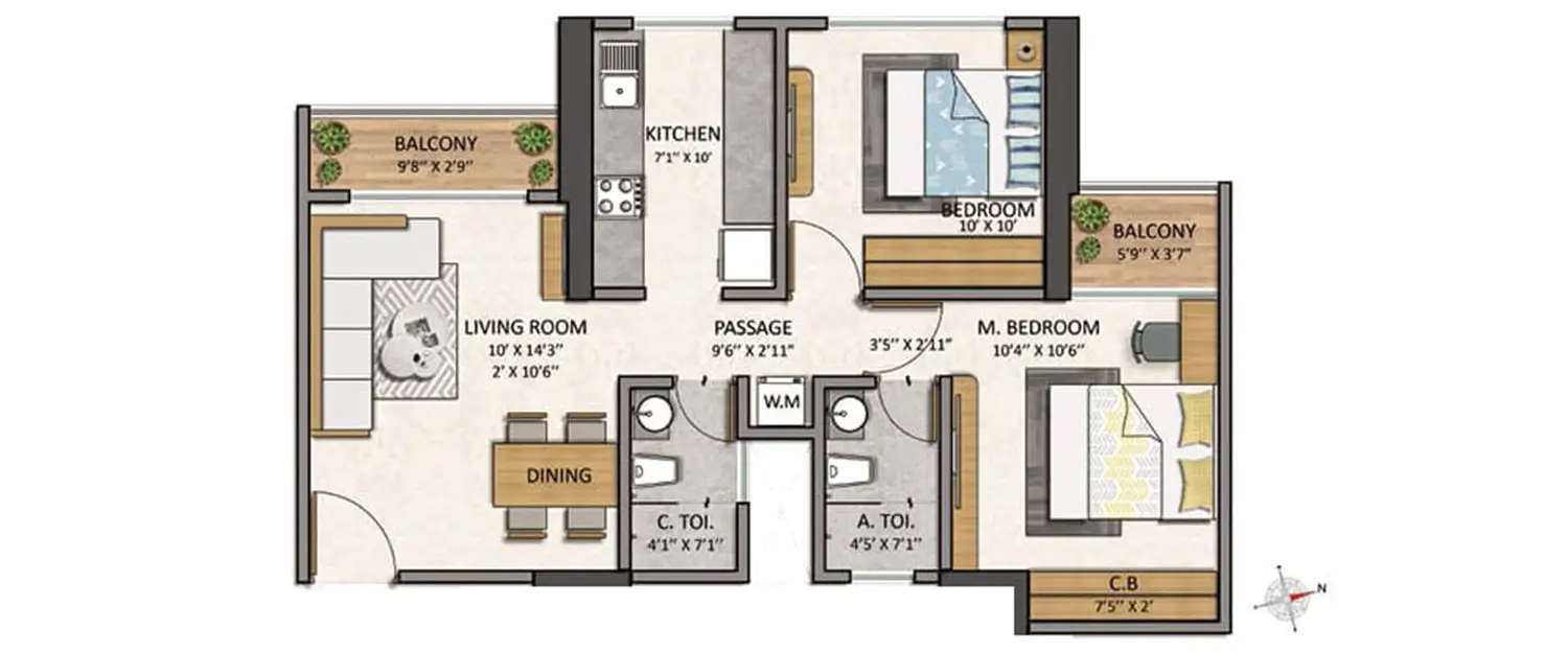 Floor plan for 2 BHK
