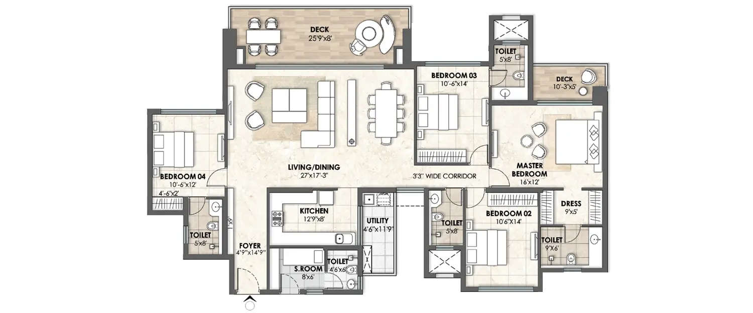 Floor plan for 4 BHK