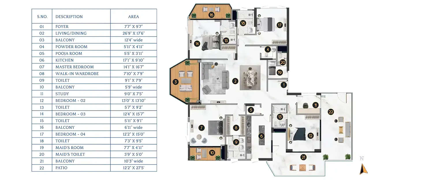 Floor plan for 4 BHK