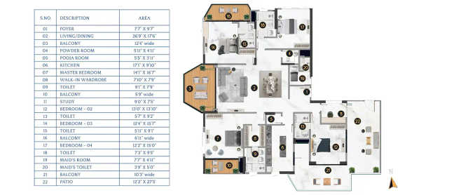 TVS Emerald Cascadia Sudhama Nagar - Floor plan 4 BHK 4826 Sq.ft