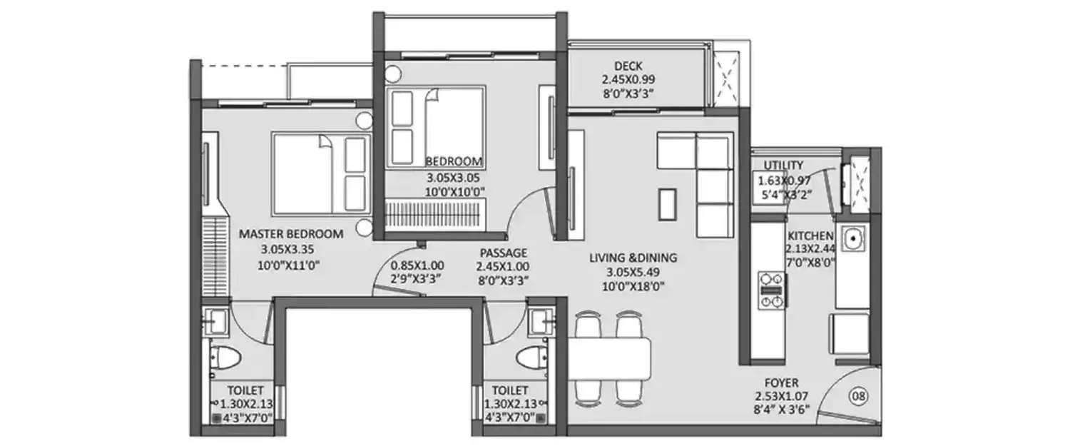 Floor plan for 2 BHK