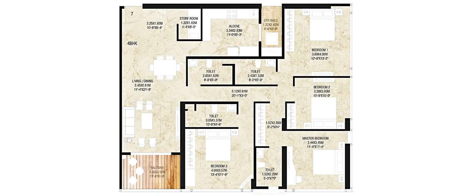 Floor plan for 4 BHK