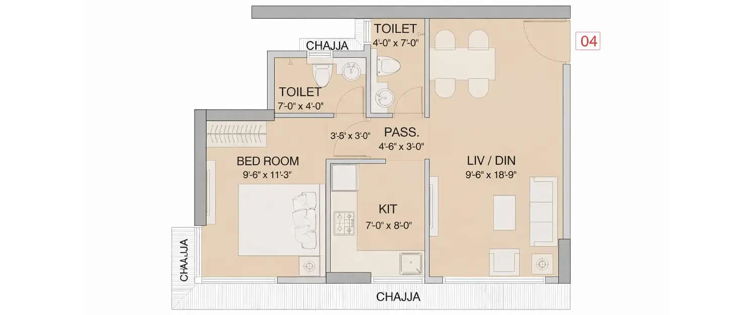 Floor plan for 1 BHK
