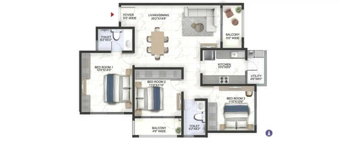 Prestige Lavender Fields Varthur - Floor plan 3 BHK 1500 Sq.ft