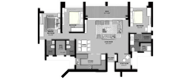 Aurum Q Islands Ghansoli - Floor plan 3.5 BHK 1270 Sq.ft