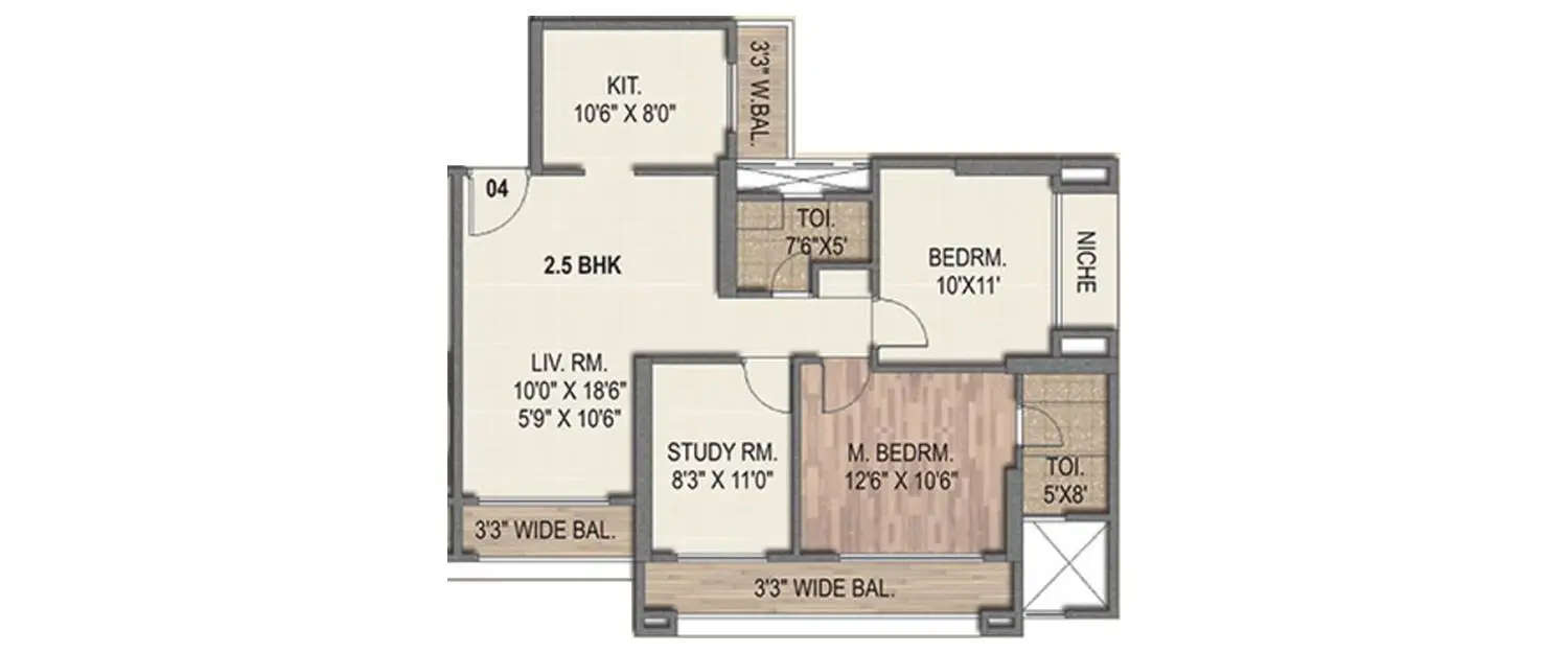 Floor plan for 2.5 BHK