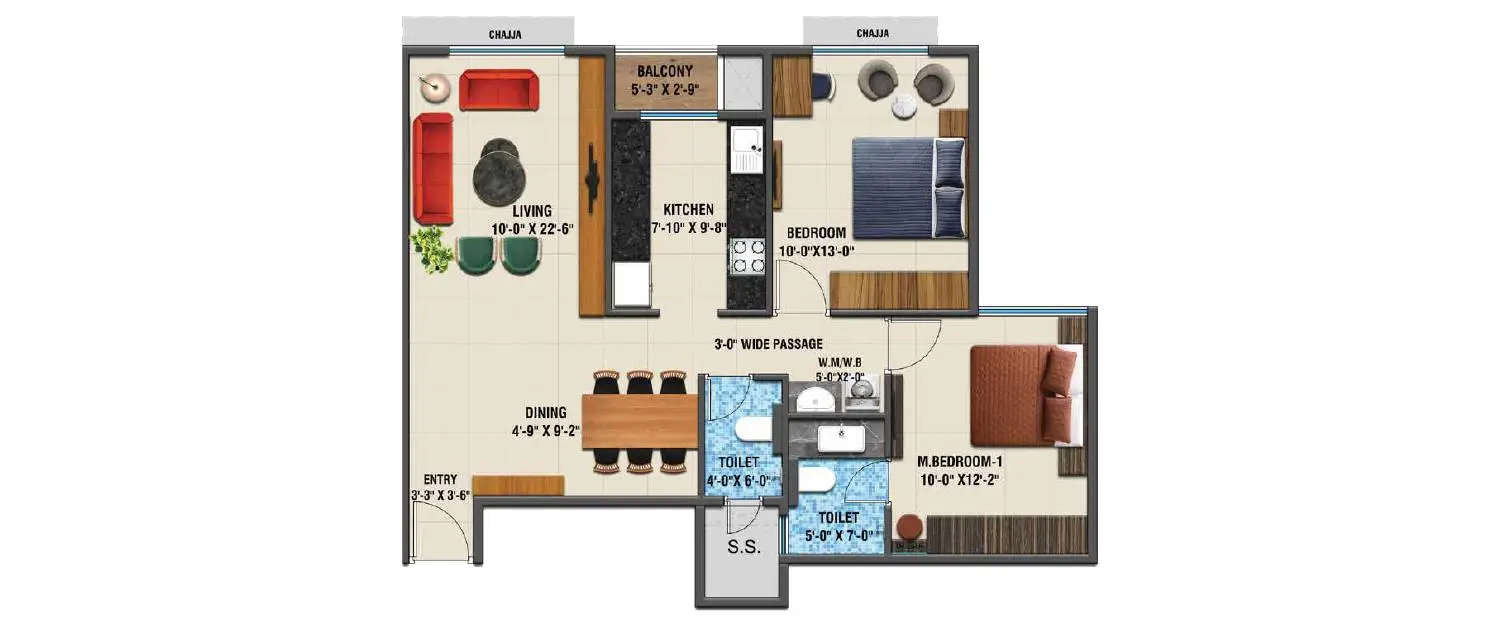 Floor plan for 2 BHK