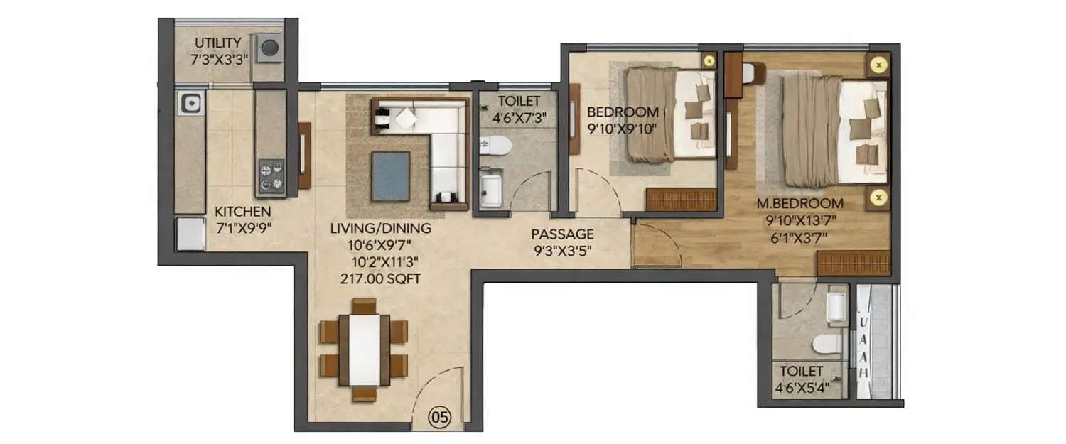 Floor plan for 2 BHK