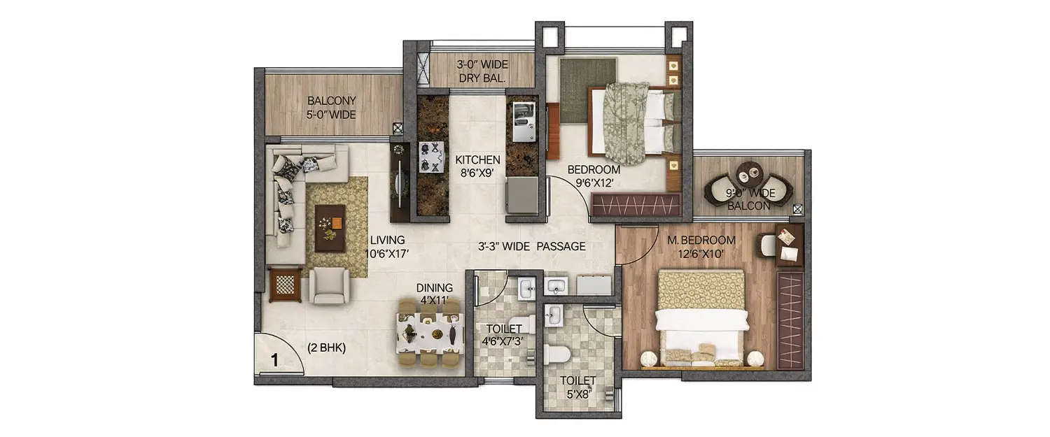 Floor plan for 2 BHK