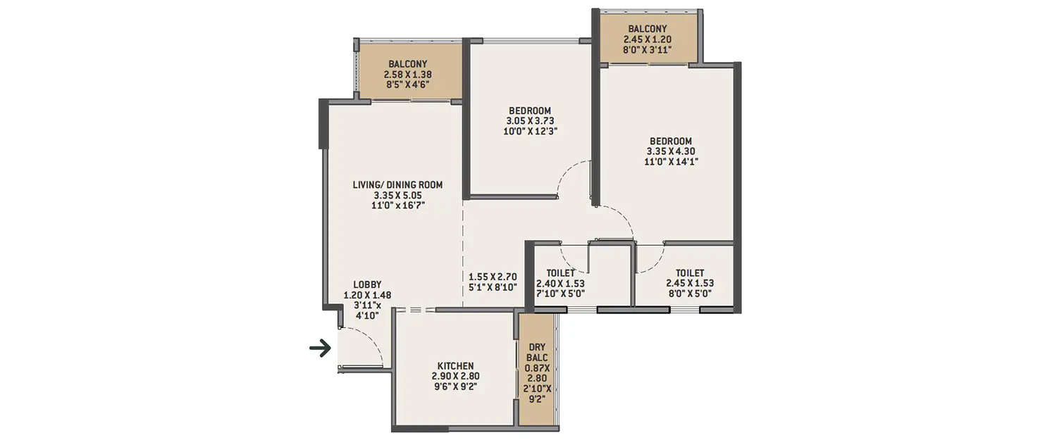 Floor plan for 2 BHK