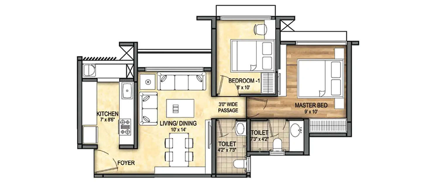 Floor plan for 2 BHK