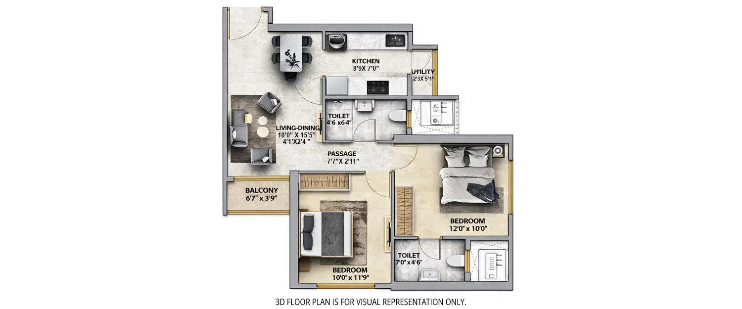 Floor plan for 2 BHK