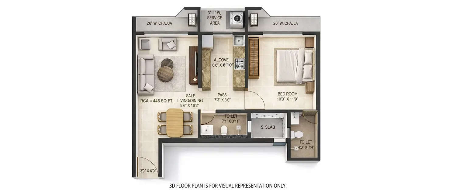 Floor plan for 1 BHK