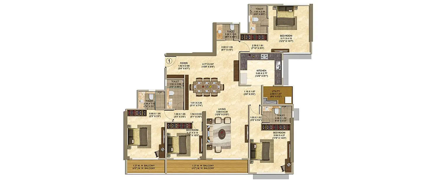 Floor plan for 4 BHK