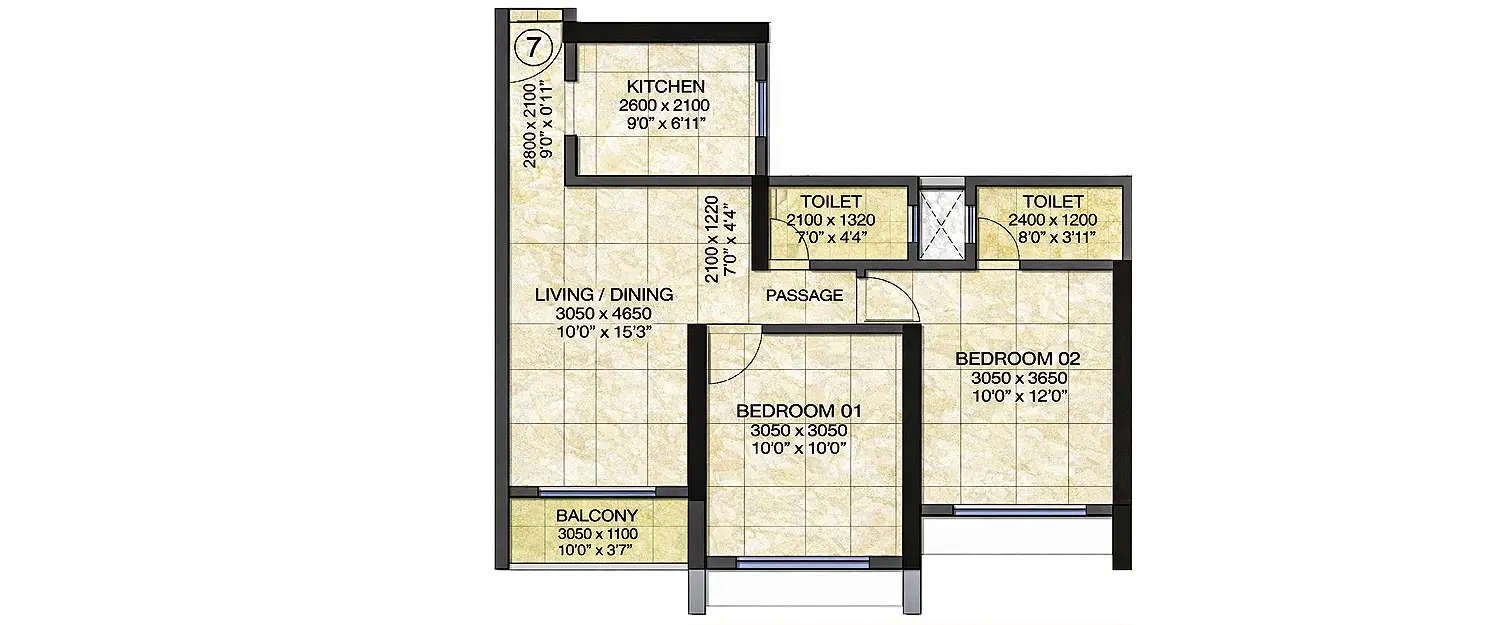 Floor plan for 2.5 BHK