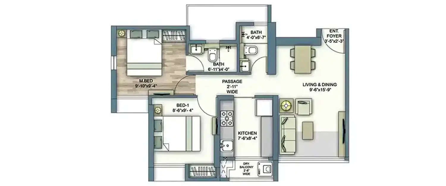 Floor plan for 2 BHK