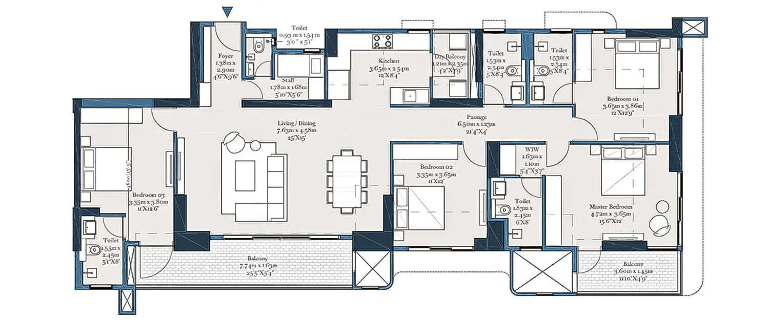 Floor plan for 4 BHK