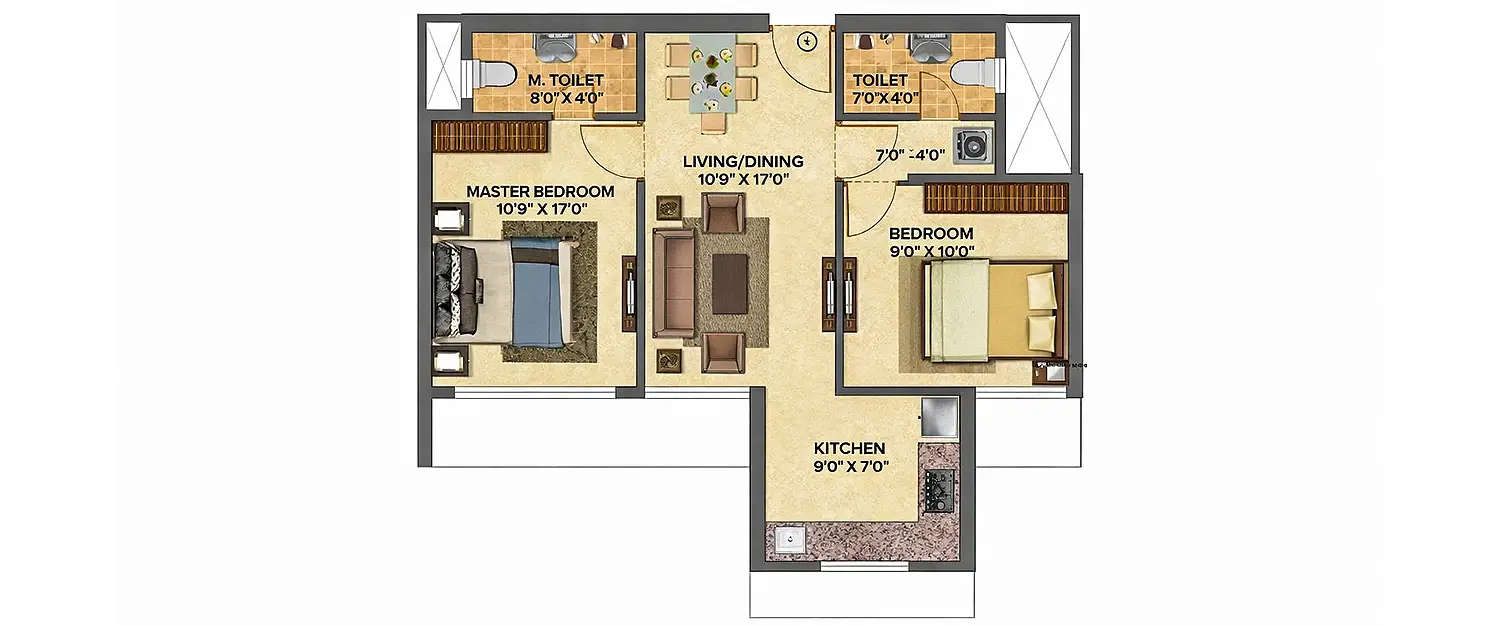 Floor plan for 2 BHK