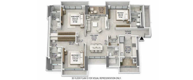 Godrej Vistas Vikhroli - Floor plan 3 BHK 1196 Sq.ft
