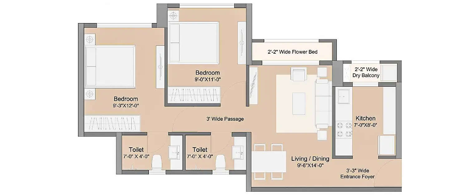 Floor plan for 2 BHK