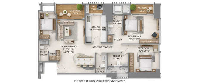 Runwal 7 Mahalaxmi Mahalaxmi - Floor plan 3 BHK 1266 Sq.ft
