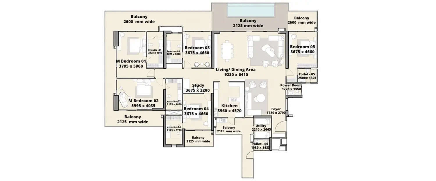 Floor plan for 5 BHK