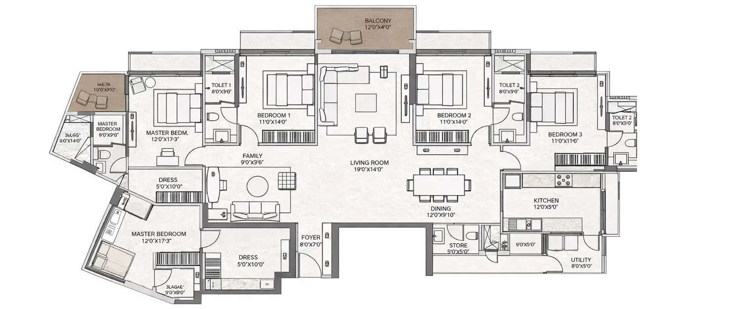 Floor plan for 4 BHK