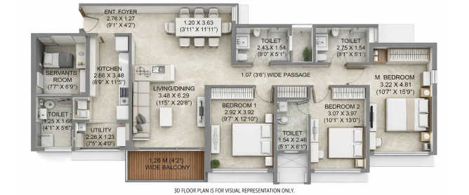 Kalpataru Elitus Mulund - Floor plan 3.5 BHK 1329 Sq.ft