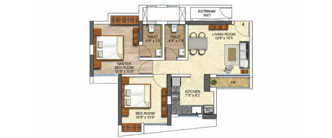 Runwal Codename Bewise Balkum - Floor plan 2 BHK 728 Sq.ft