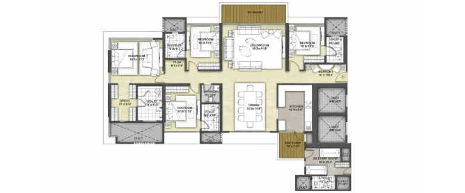 Raymond Realty Pokhran Road 1 - Floor plan 4 BHK 1530 Sq.ft