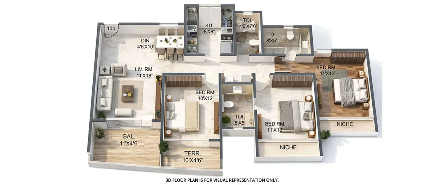 Floor plan for 3 BHK