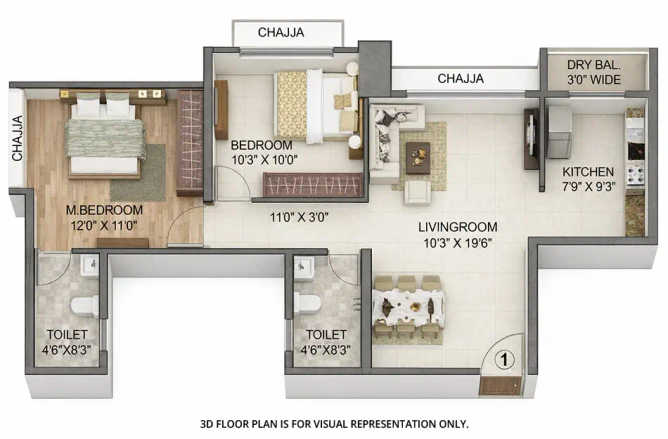 Paradise Sai Platinum Kharghar - Floor plan 2 BHK 662 Sq.ft