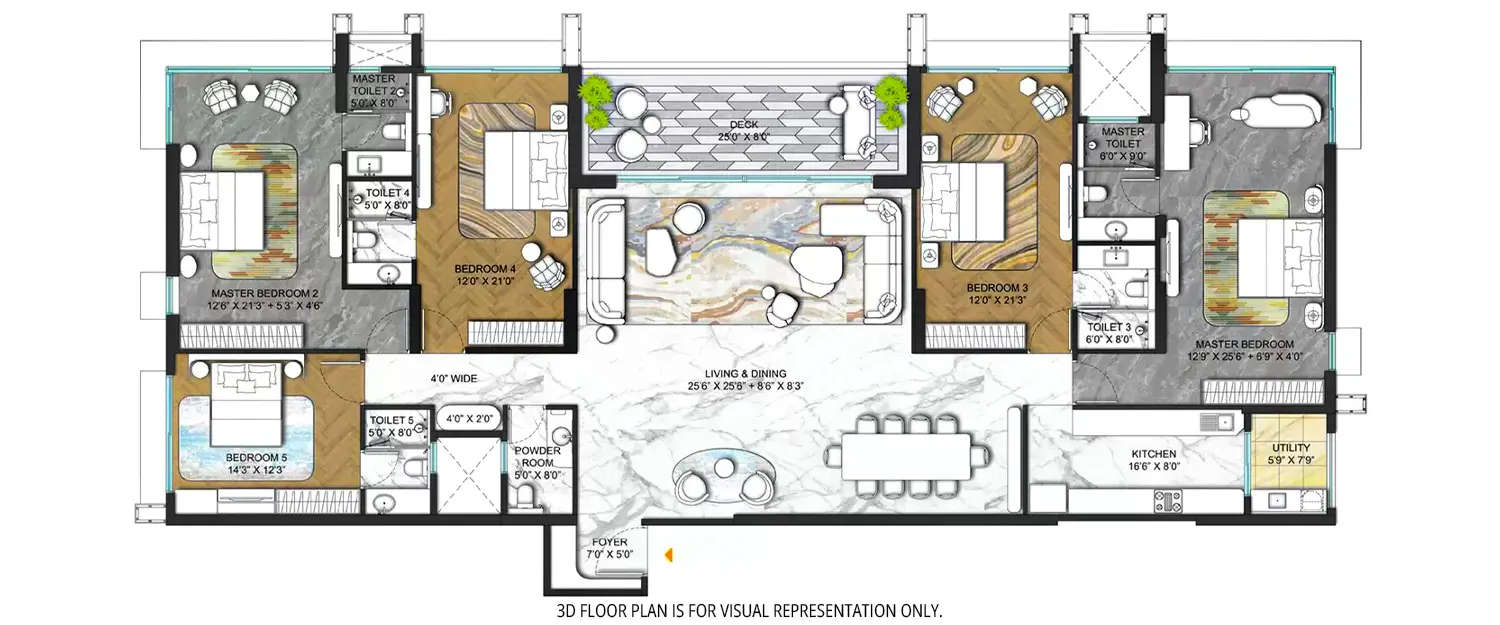 Floor plan for 5 BHK